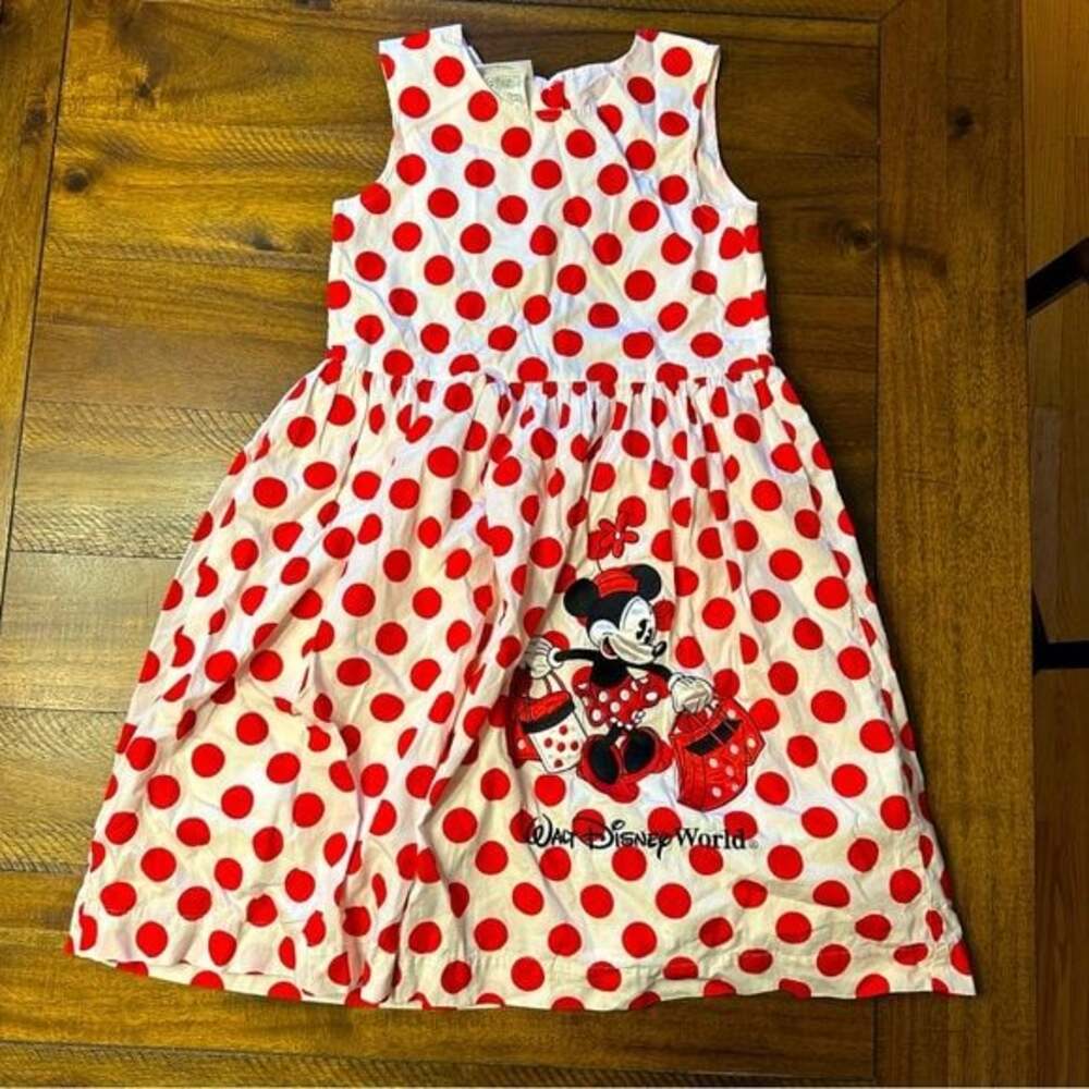 DISNEY KIDS MINNIE MOUSE POLKA DOT DRESS SIZE MEDIUM RED WHITE